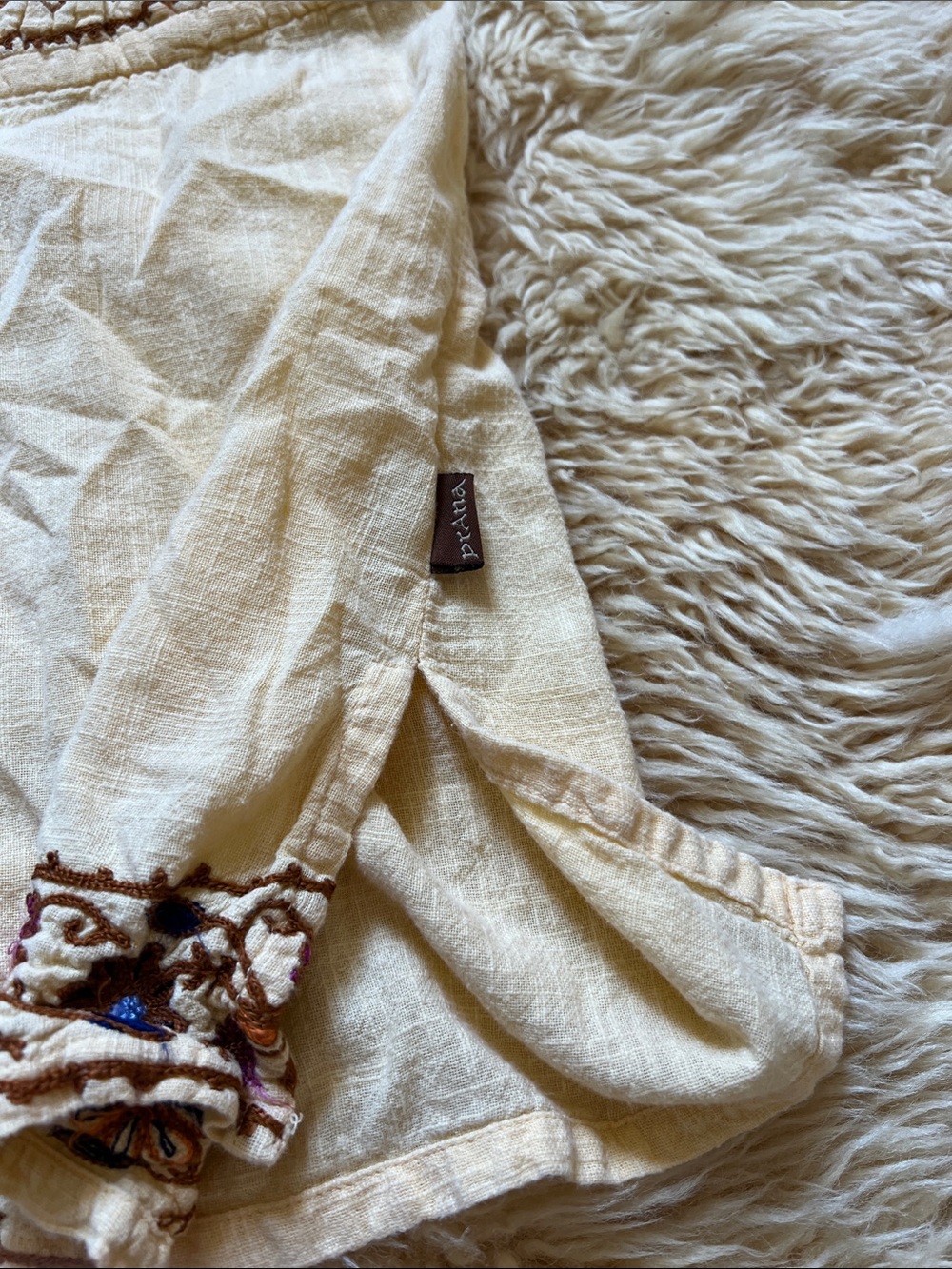 Y2K Vintage Prana Embroidered Halter Neck Boho Cotton Top - Picture 4 of 8
